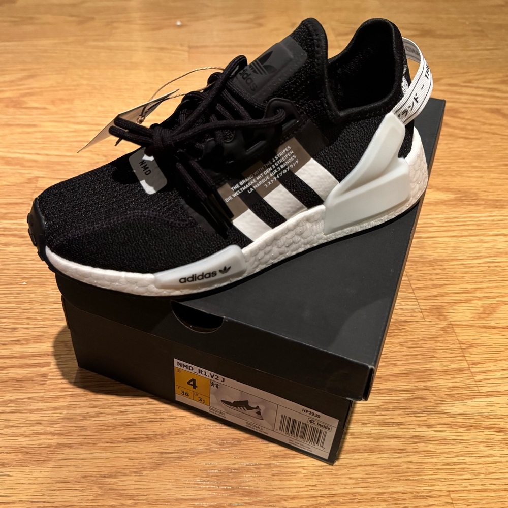 Adidas NMD Kids Black and White Sneakers. Big kids size 4